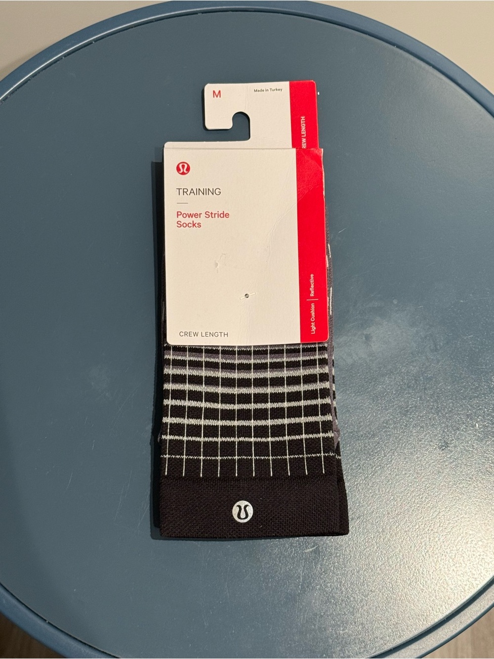 Women’s Lululemon Power Stride Crew Sock Black  Reflective Size Medium (6.5-8.5)